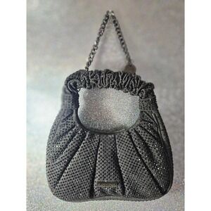 ALDO Ivalia Gray Rhinestone Embellished Mini Hobo Ruched Chain Clutch Handbag